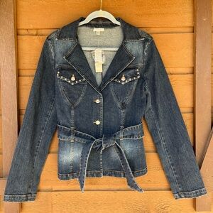 Cache blue Jean jacket. Tunic length. New with tags. Size 12